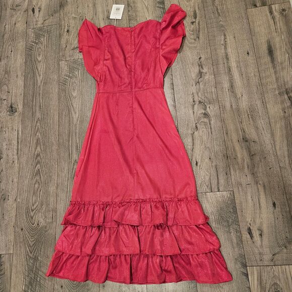 Rachael Parcell Zix Berry Pink Flutter Sleeve Ruffle Midi Dress Size 2 NWT - Picture 7 of 7
